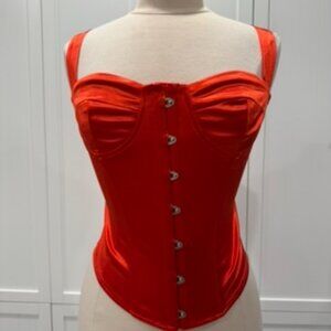 Commense Red Satin Corset Top Bustier Hook Front (M) NWT